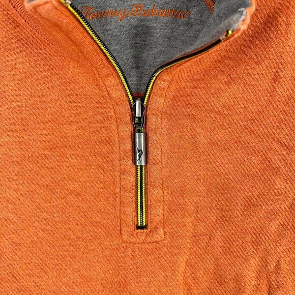 Tommy Bahama Sweater Mens Large Orange Reversible Heavyweight Quarter Zip Ribbed - Picture 6 of 11